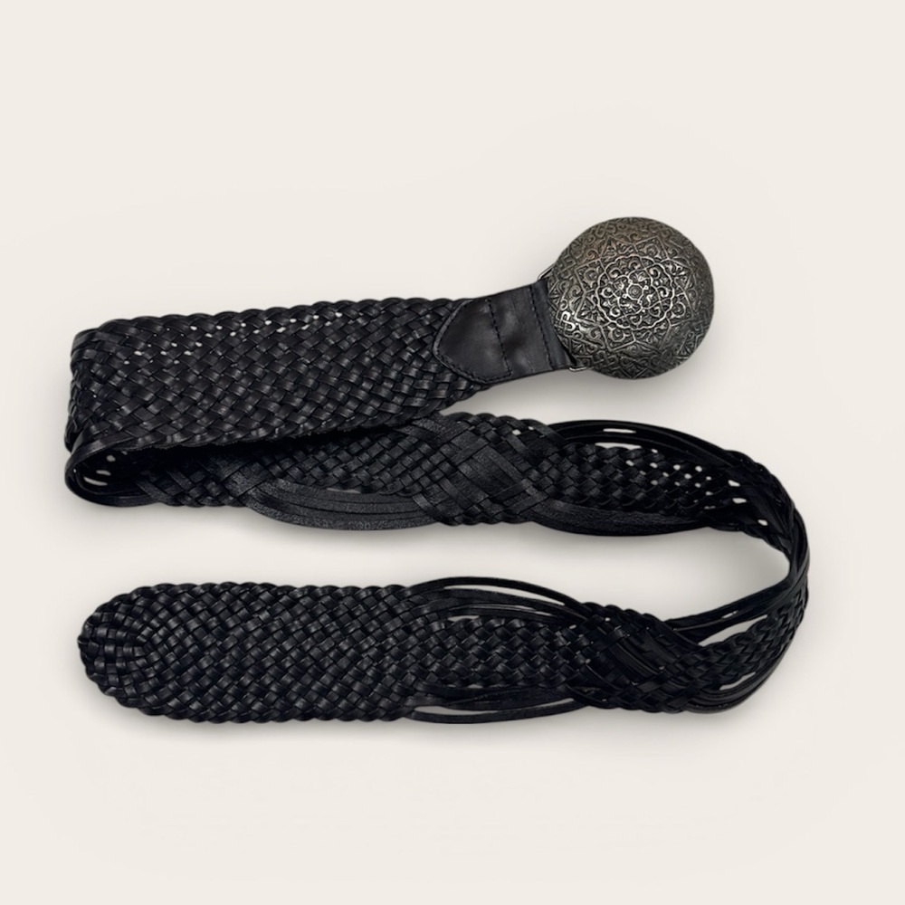 Free People Black Braided Belt with Silver Buckle